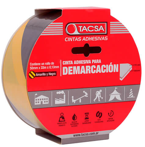 CINTA ADHESIVA PARA DEMARCACION 50 mm x 33 mts AMARILLA Y NEGRA TACSA - TA3010