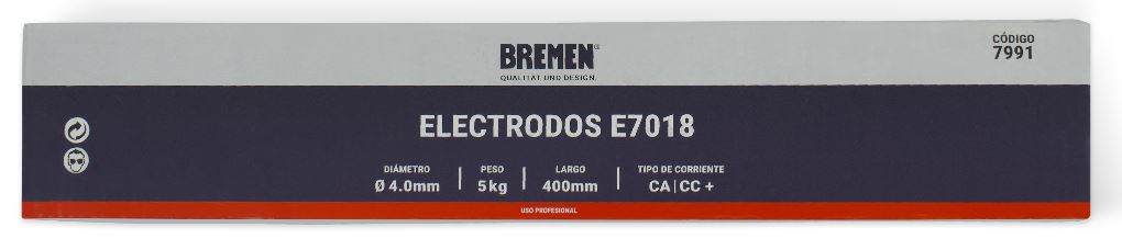 ELECTRODO E7018 2,5 mm x 300 mm (caja x 5 Kg.) BREMEN® - BR7989