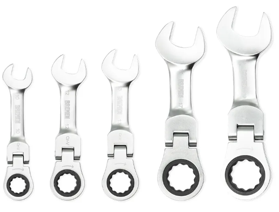 LLAVE COMBINADA C/CRIQUE CORTA ARTICULADA  JGO. 5 PZ. [10-19mm] BREMEN® - BR8264