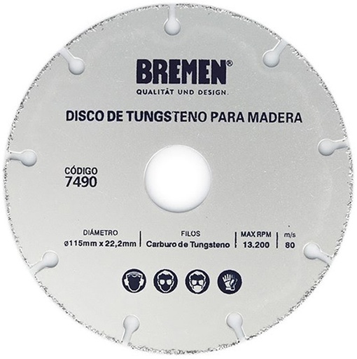 [BR7490] DISCO DE TUNGSTENO PARA MADERA 115 mm BREMEN® - BR7490