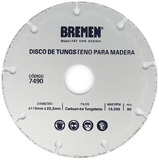 [BR7490] DISCO DE TUNGSTENO PARA MADERA 115 mm BREMEN® - BR7490