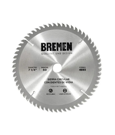 [BR4693] SIERRA CIRCULAR 7 ¼"-60 Dtes.WIDIA (ø20mm/ø16mm) BREMEN® - BR4693