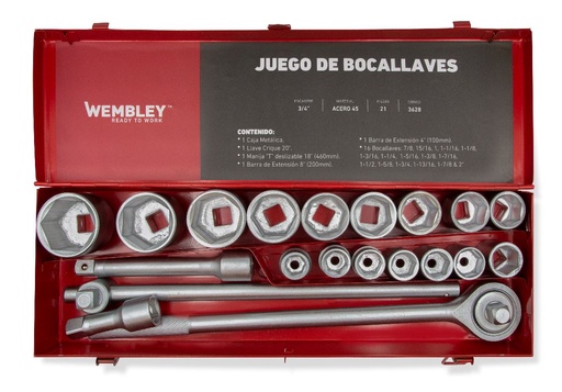 [WE3628] BOCALLAVE JGO 21 PZ. (SAE) ENC.3/4 WEMBLEY - WE3628