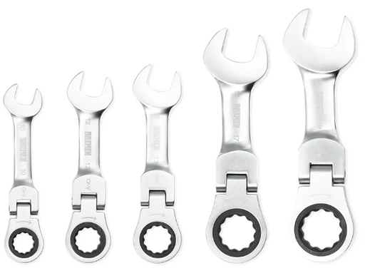 [BR8264] LLAVE COMBINADA C/CRIQUE CORTA ARTICULADA  JGO. 5 PZ. [10-19mm] BREMEN® - BR8264